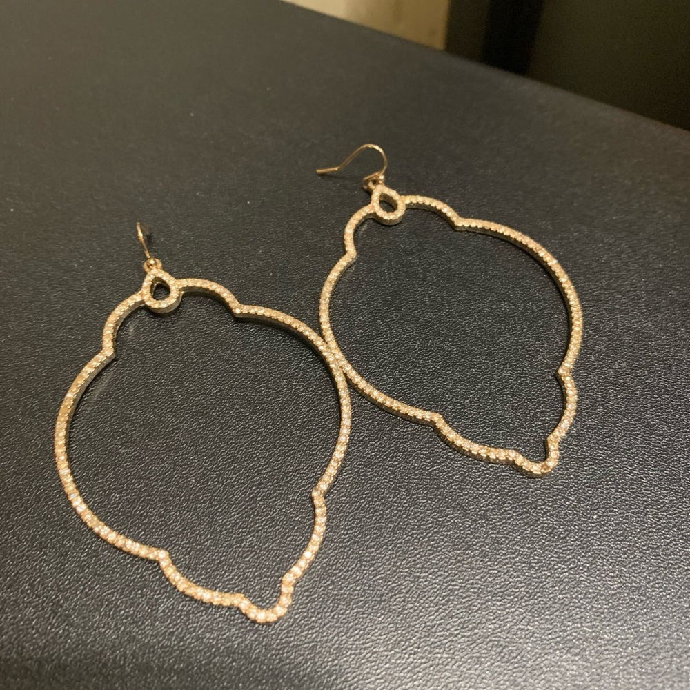 Gold Abstract Rhinestone Hoops